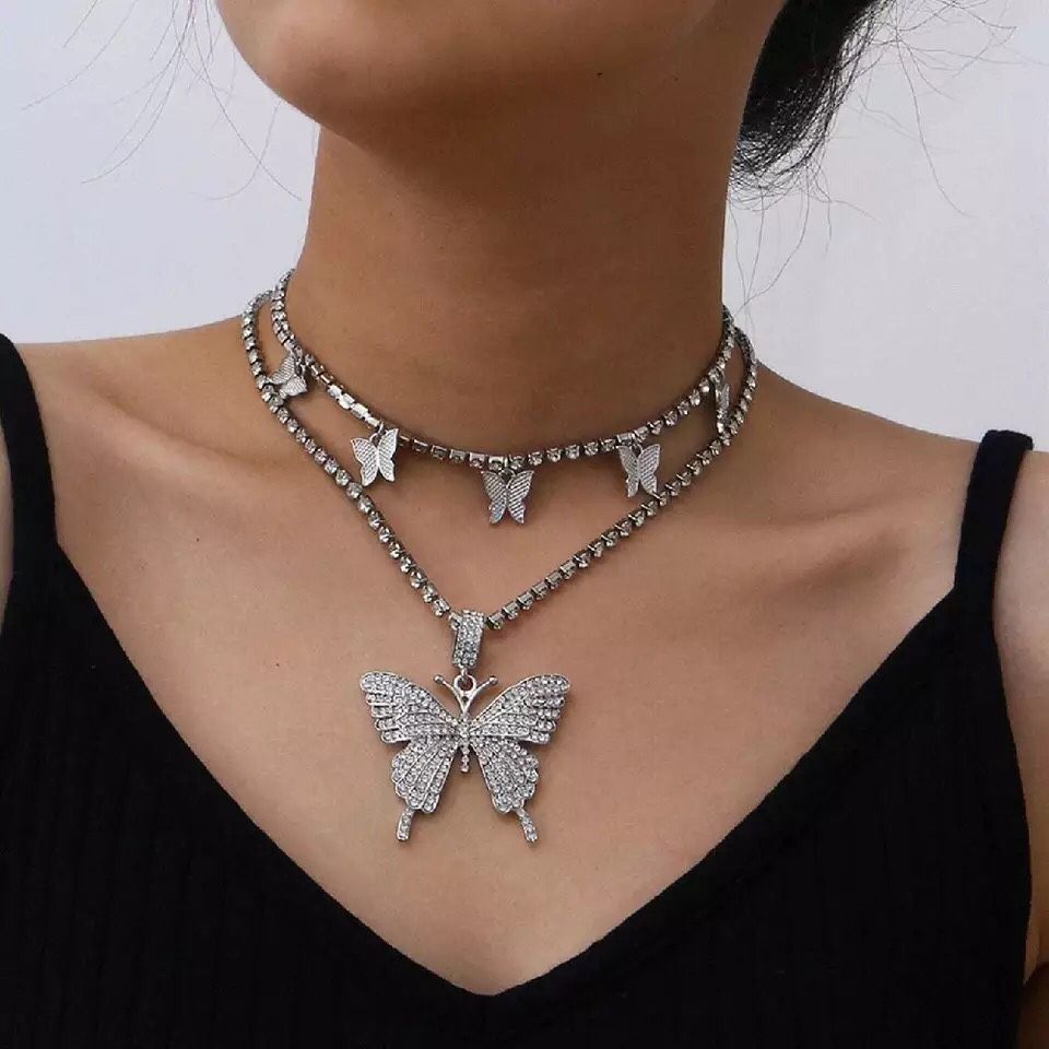 2 PCs Butterfly jewelry necklace