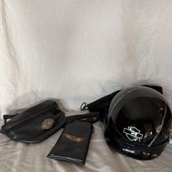 Vintage Harley-Davidson Rider Bundle – Helmet, Leather Belt Bag, & Accessories 