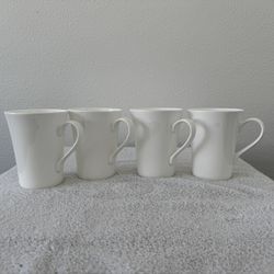 Mikasa Lausanne Bone China White Coffee Mugs Set of 4 Modern 12oz