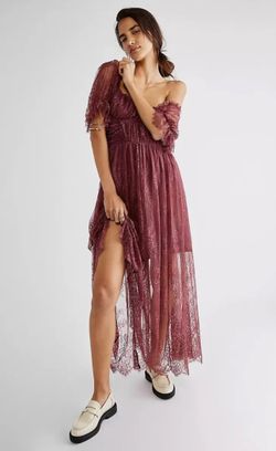 ear Jane Lace Midi Dress in Roan Rouge FREE PEOPLE Burgundy Lace Dress Sz 8