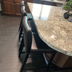 3 Brown  leather Wood Bar Stools