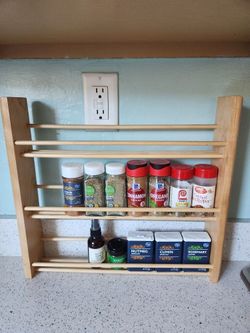 3-Tier Natural Wood Spice Rack - Wall Mount or Countertop