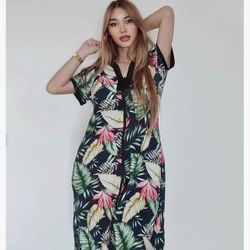 light tunic Floral Housedress Evening Casual with Pocket