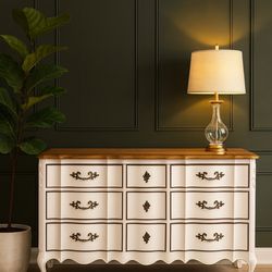 French Provincial Antique Dresser Restored Custom Paint, Gloss And Metallic Bronze Finishes