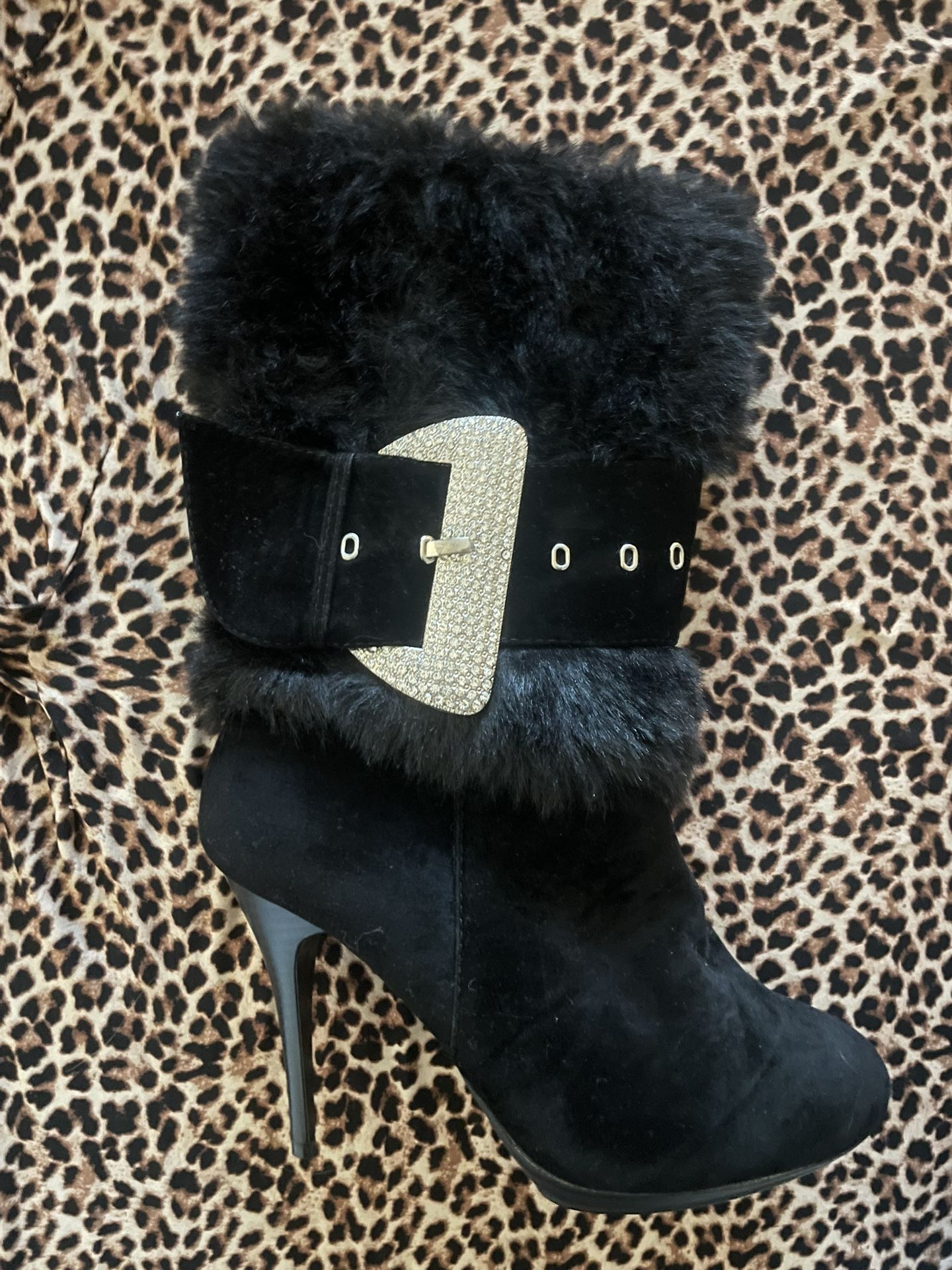y2k fur high heel boots