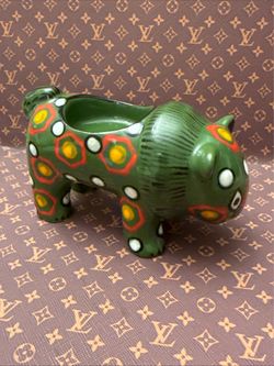Mexican Folk Art Hand-Painted Green Spotted Lion Ceramic Tea Candle Holder