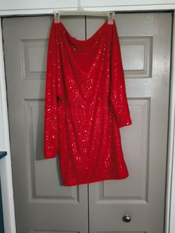 Red Sequin Batwing Mini Dress Long Sleeve Holiday Party Size M