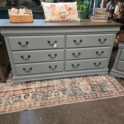 Newly Refinished Blue / Gray 6 Drawer Dresser 