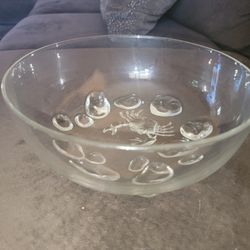 NEW THICK HEAVY GLASS BOWL.  9.5"  WIDE AND 3.5" TALL