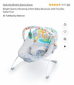 Bright Starts Vibrating Infant Baby Bouncer with Toy Bar, Safari Fun
