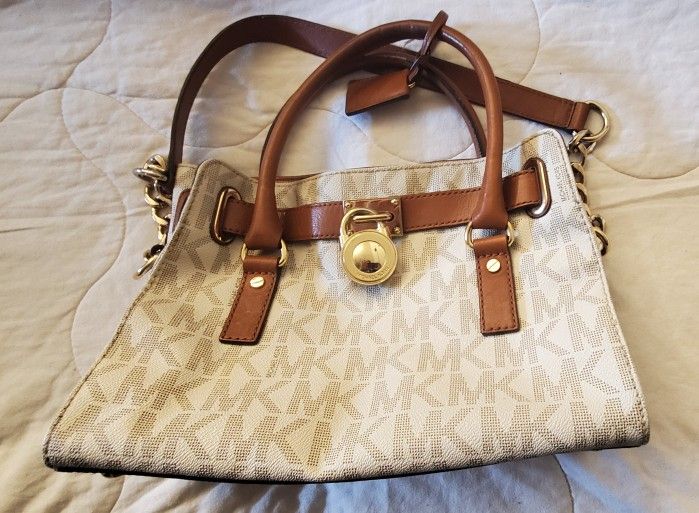 MK White With Brown Hamilton Satchel Bag