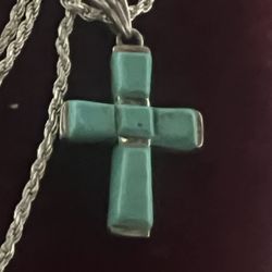 Sterling Silver Turquoise Cross Long Rope Chain Necklaces 