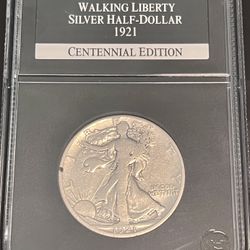1921 S Walking Liberty Half Dollar 50c • *KEY DATE* San Francisco Mint • .90 Fine Silver Coin • PCS Stamps & Coins Guaranteed Genuine Slab