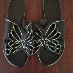 Brand New Size 9 Black Blingy Butterfly Sandals