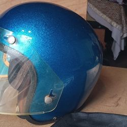 Vintage LSI 470 Blue Metal Flake Motorcycle/Snowmobile Helmet & B&S FS-30 SHIELD