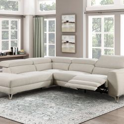Brand New 109" x 91" Biege Textured Linen Power Reclining Sectional