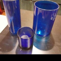 Blue Stained Glass Candle Holders/vases