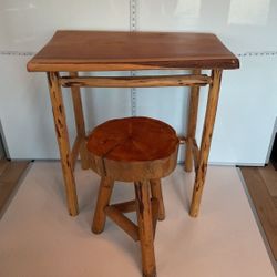Kid's Rustic Vintage Pine Log Desk & Stool