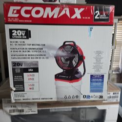 Ecomax 12" AC/DC Bucket Top Misting Fan 20V Cordless or Plug-In