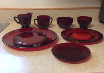 RUBY RED DEPRESSION GLASS DISHES VINTAGE