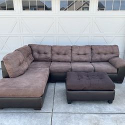 Brown Sectional With Ottoman