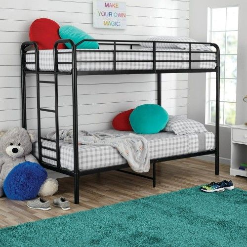 Your Zone Kids Metal Twin over Twin Quad Bunk Bed with Ladder and Guardrails, Black
Black - 77.6" W x 41.5" D x 60.2" H