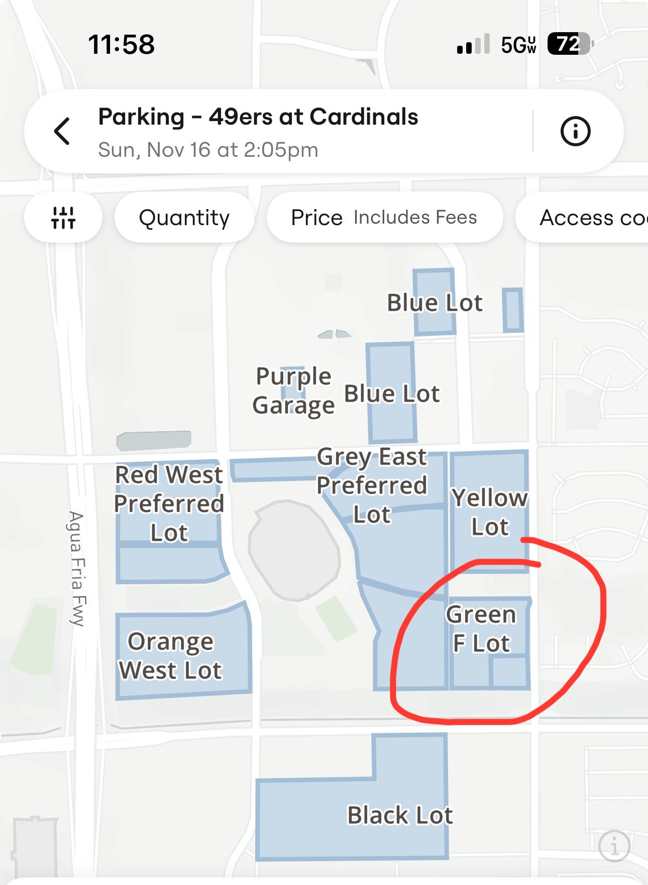 Arizona Cardinals Vs. 49ers Parking Pass F Lot