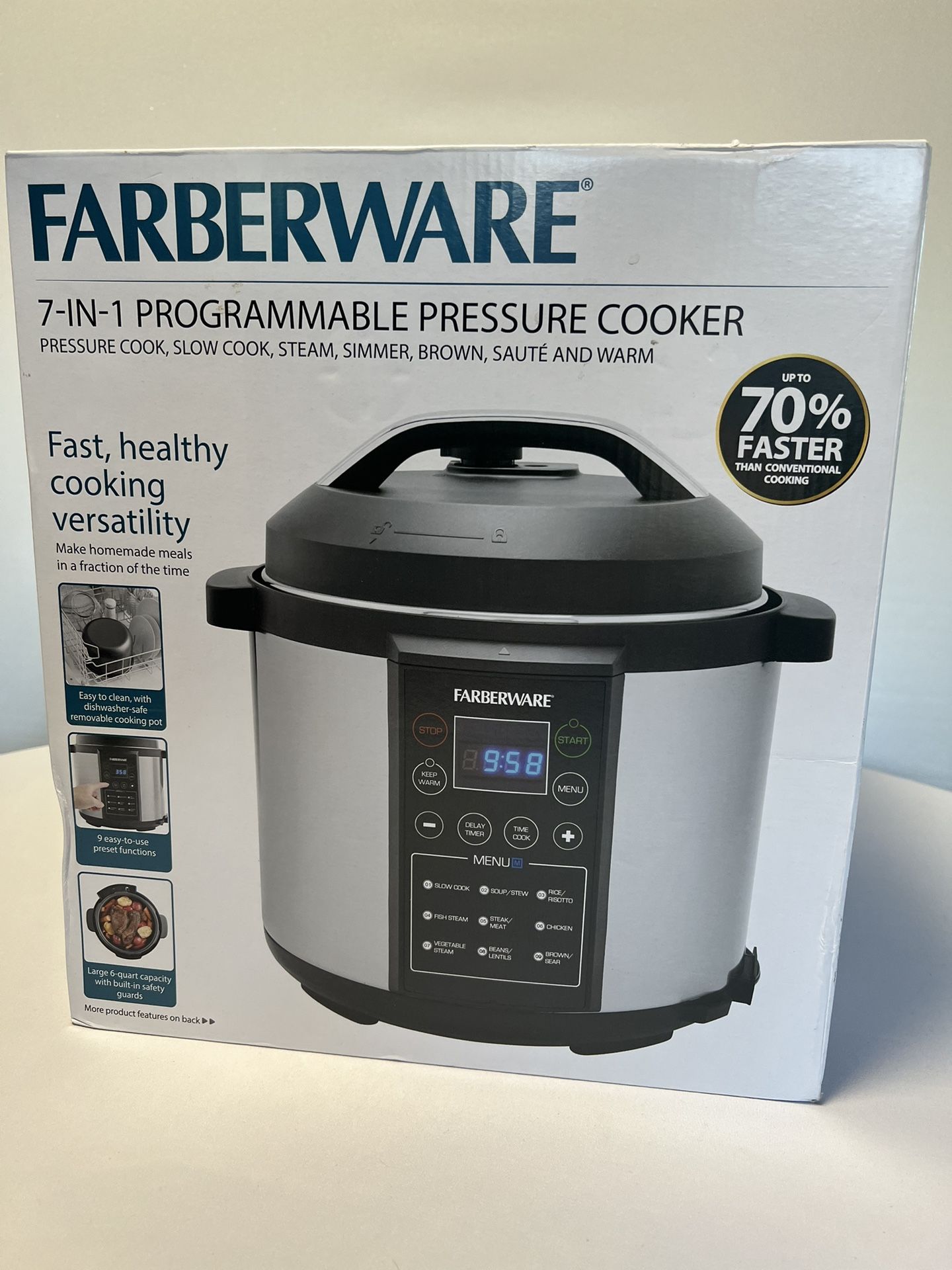 Farberware 7-in-1 Programmable Pressure Cooker 6 Qts NEW