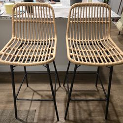 2 Rattan Bar Stool Chairs
