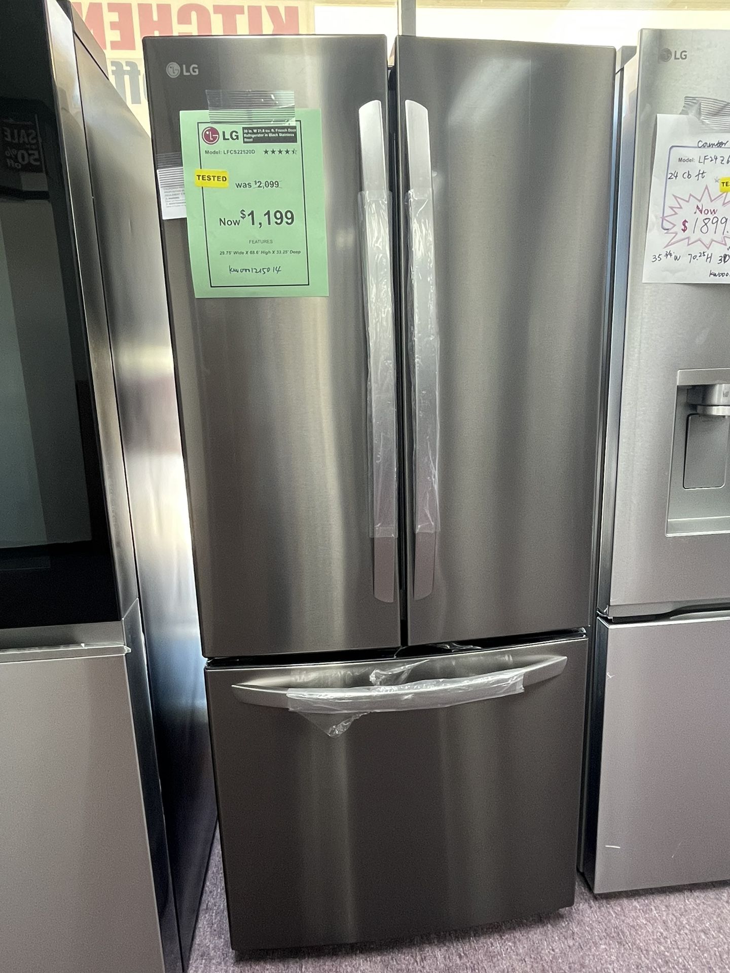 30’ French Door Refrigerator Black Stainless Steel W/ Ice Maker
