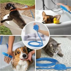 Pet Shampoo Bath Brush - Soothing Massage Soft Silicone Bristles for Long Short Haired Dogs & Cats Washing - Pet Grooming - With Hose and Shower Attac