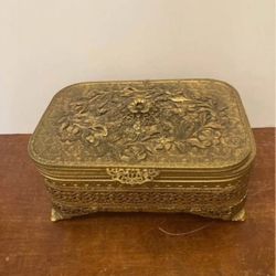 Vintage Brass Plated Jewelry Box 
