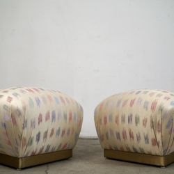 Pair Of Vintage Hollywood Regency Ottoman Poufs Stools