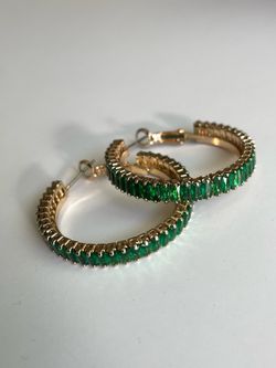 Gold and green emerald hoop earrings