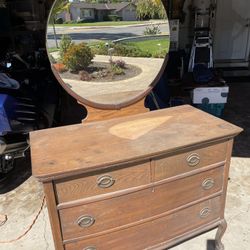 Extremely Rare 1920’s Round Mirror Antique Dresser 