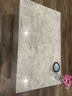 Marble coffee table with stainless steel base