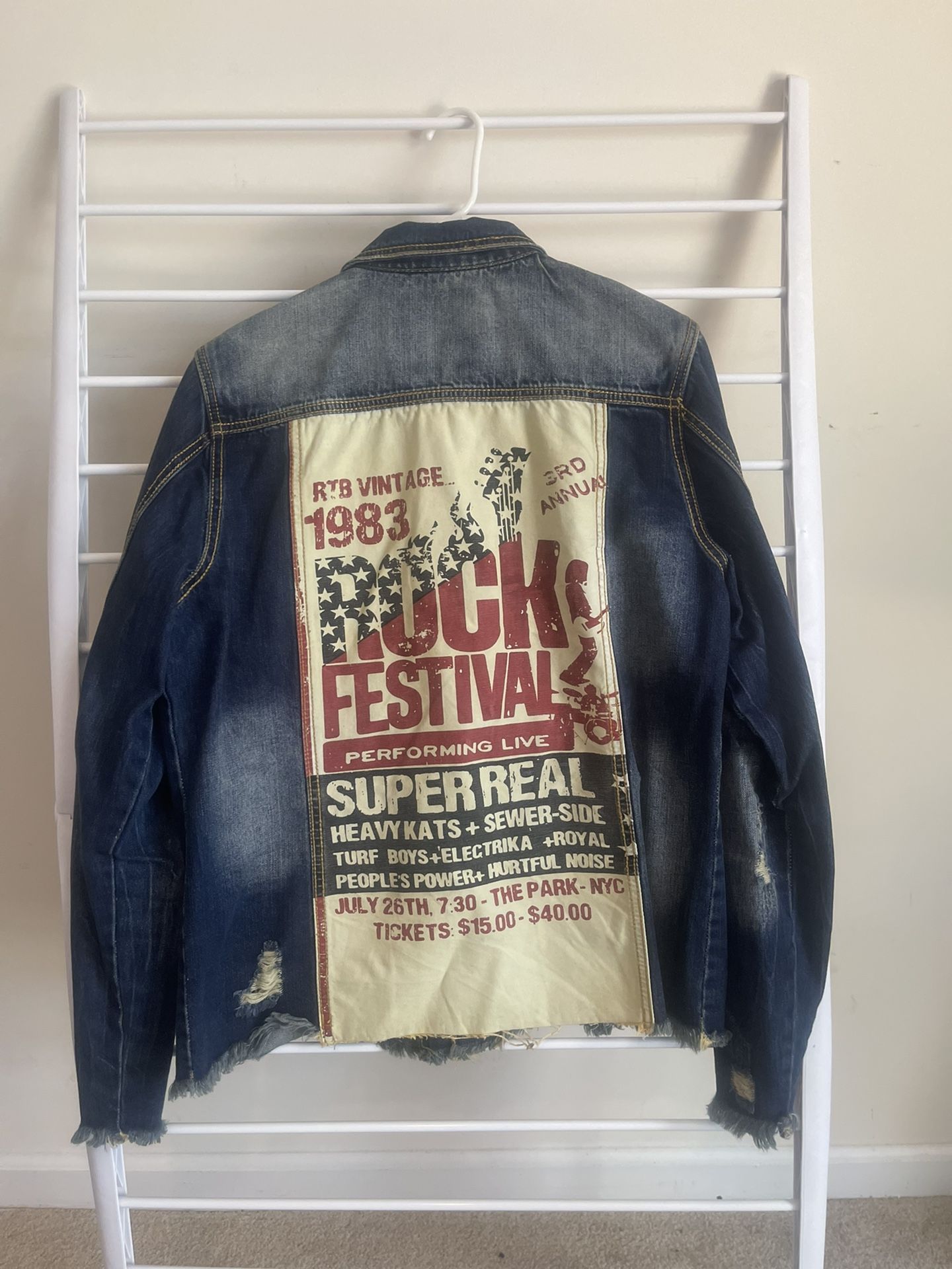 Men Vintage Rock Print Jeans Punk Jacket