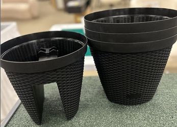 Aoodor 12 in. Balcony Railing Planter, Black Rattan Pattern 4-Pk Flower Pot Set