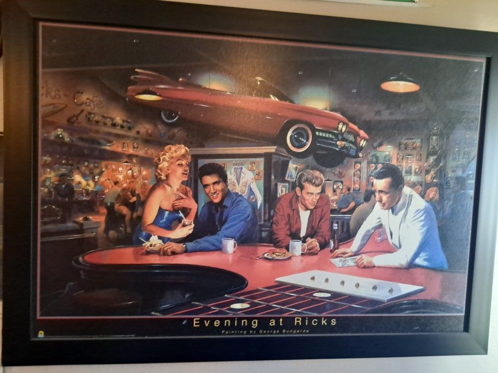 Elvis, Marilyn Monroe, James Dean,Humphrey Bogart "Evening At Ricks" 39x27