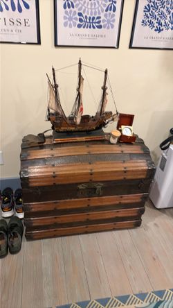 Antique wood trunk clock etc nautical