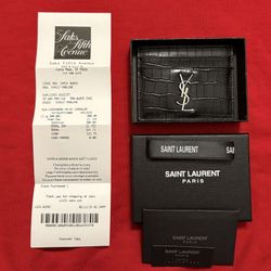 Saint Laurent Cassandre Matelasse Card Case in Grain De Poudre Embossed Leather Cardholder Wallet