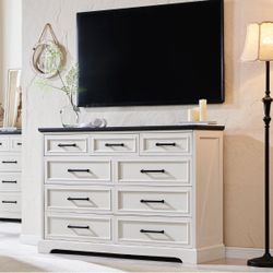 9 Drawers Dresser for Bedroom, Farmhouse 52'' Wide Dressers & Chests of Drawers w/Roman Column, Large Storage Dressers Organizer for Bedroom Hallway