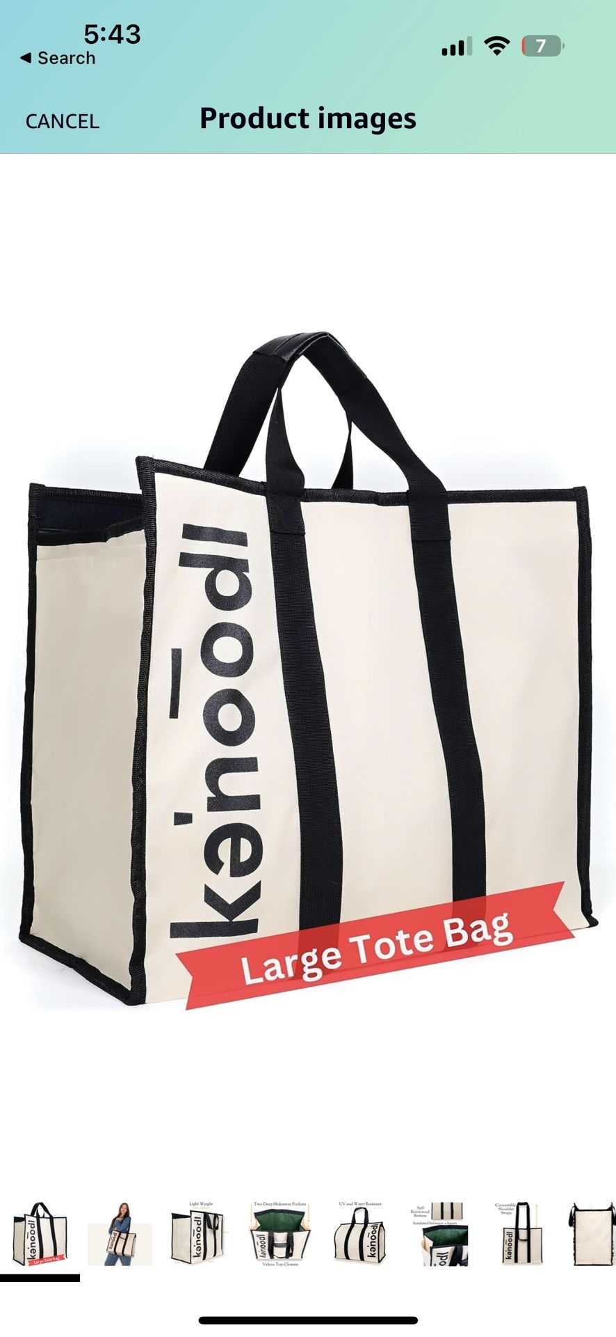 KENOODL-Large Tote Bag with Pockets Insulated Foldable Utility,Reusable Grocery Shopping Vibes.