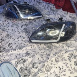 Par LED DRL carcasa negra ámbar proyector de esquina faro lámparas compatibles con Honda Civic 99-00