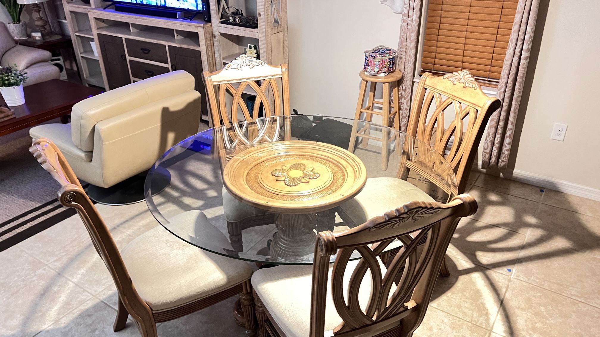 4 Chairs Glass Round Table Set