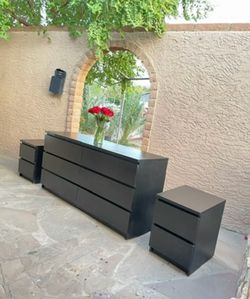 IKEA black dresser + nightstands set