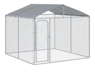 Outdoor Dog Kennel, Heavy Duty Dog Run Outdoor Fence with Waterproof Cover, Galvanized Chain Link, Secure Lock, 9.8' x 9.8' x 5.25’
