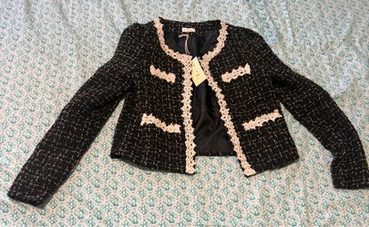 Black Tweed Blazer with Cream Trim size M