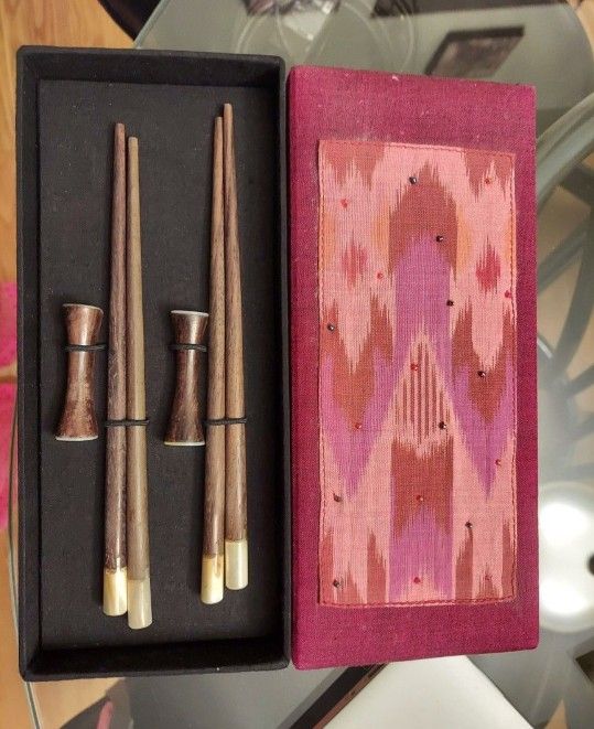 NEW Chopsticks with case made from Java wood and shell