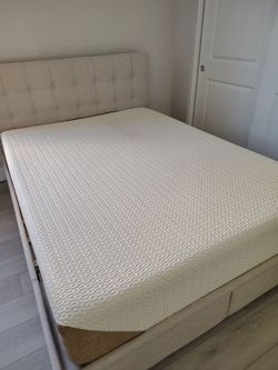 Queen Firm Memory Foam Mattress & Queen Beige Cloth Bedframe